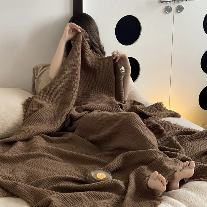 Crinkle Cotton Tassel Throw Blanket